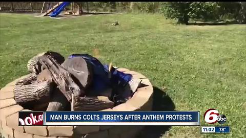 Man burns Colts gear after players kneel during national anthem