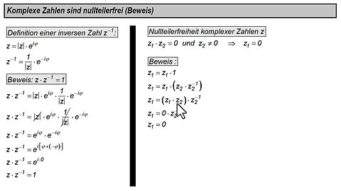 Komplexe Zahlen sind nullteilerfrei (Beweis) - außer hyperbolische und parabolische komplexe Zahlen