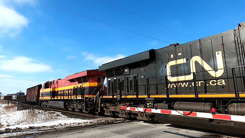 CN 2944 & KCS 4887 Engines Manifest Train Eastbound In Ontario