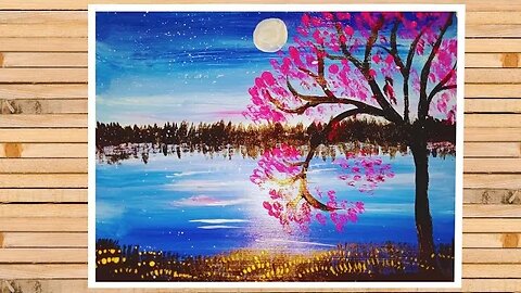 Moonlight landscap painting tutorial/ acrylic painting for beginners tutorial/ acrylic painting