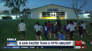 Is Kari faster than a fifth grader?