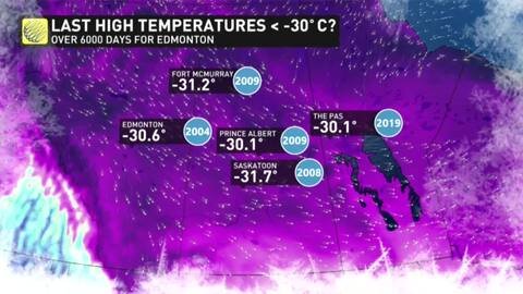 Coldest air of the winter locks onto the Prairies from polar vortex