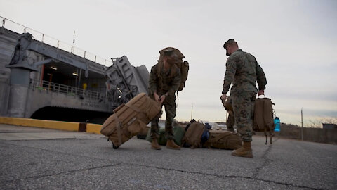 Task force US Marines return from USNS Burlington deployment - B-Roll