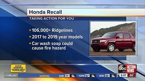 Honda recalling more than 106K trucks at risk of catching fire after car wash