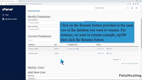 How to rename a database in cPanel with FelizHosting