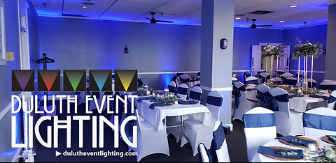 The Boat Club wedding lighting in blue