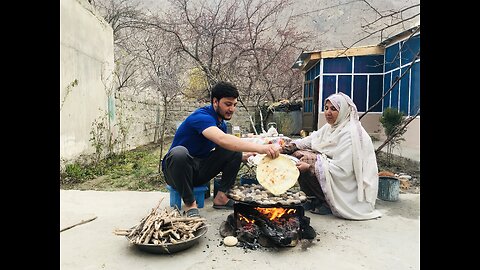 Baking Traditional Breakfast Milky Lavash Bread On Stone Grill