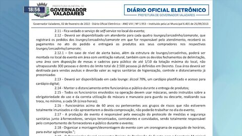 Gov. Valadares: Prefeitura faz reedição de restrições mencionadas no "Anexo único" do decreto