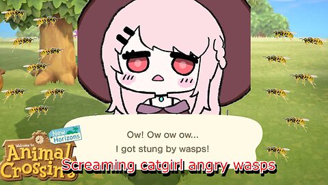 Screaming vtuber Bell Nekonogi chased by wasps - Animal Crossing New Horizons