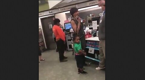 Woman With Feral Child On A Leash Confronted By Store Clerk