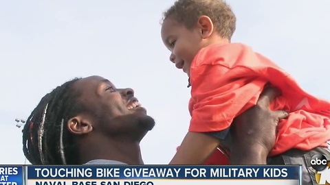 Touching bike giveaway for military kids