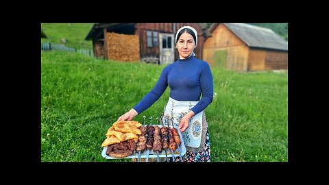 An amazing woman lives alone among incredible nature!! Cooking mountain dinner