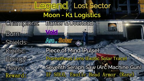 Destiny 2 Legend Lost Sector: Moon - K1 Logistics 6-5-22