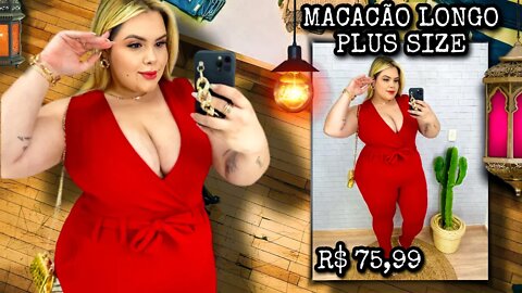 ✔️ MACACÃO LONGO COM FAIXA DDR AMARRAR PLUS SIZE CREPE DE MALHA