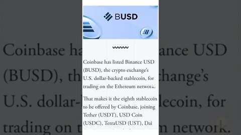 Coinbase Lists Competitor Binance’s Stablecoin BUSD #cryptomash#cryptonews #cryptoupdates #viral2022