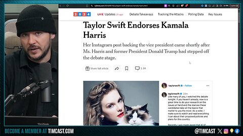 Taylor Swift ENDORSES Kamala Harris Citing Trump Debate, Claims She Is A CHILDLESS CAT LADY