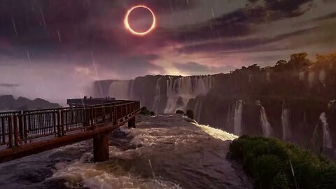 Eclipse view from bridge waterfalls, rain & thunderstorms #shorts #Eclipse #rain #thundersounds