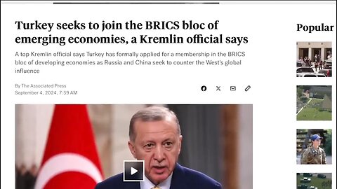 Turkey | "Turkey Seeks to Join BRICS Block of Emerging Economies, A Kremlin Official Says." - September 4th 2024 (Associated Press) + BRICS-Lead DeDollarization Continues to Gain Momentum!