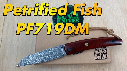 Petrified Fish PF719DM / includes disassembly/ 110 layer damascus,sandalwood scales linerlock