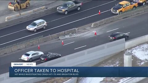 Denver police patrol car struck on eastbound I-70 and Brighton Blvd. early Monday morning