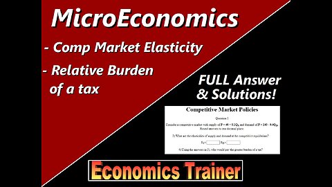 MicroEconomics: Price Elasticity at Competitive Market Equilibrium & Who Pays the Burden of a Tax