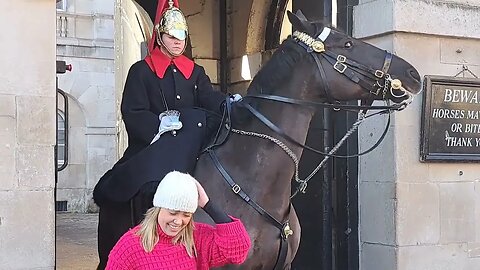 TOUCHING THE REINS THE GUARD IS ONLY ALLOWED TO YANK THE REINS AWAY. MUST NOT HERT TOURISTS FEELINGS