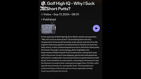 🚨 New Podcast Alert: "Why I Suck at Short Putts!" 🚨 Ready to elevate your short putts?