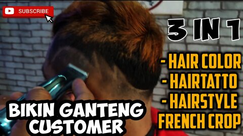 [3 in 1] hair color - hairtatto - hairstyle FRENCH CROP. 3 style jadi 1 aplikasi di kepala customer