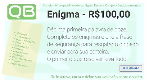 Enigma para membros - 11 de 12 - 0.0595 BNB