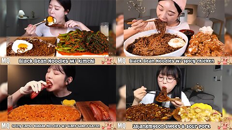 Korean Beauties VS. Food *Jjajangmyeon, Buldak Noodles, Black-bean-sauce noodles* 😋🍜ASMR/ Mukbang