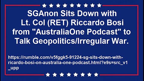 SG w/ Lt. Col (RET) Riccardo Bosi to Talk Irregular War