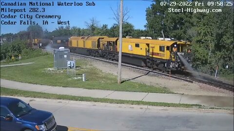 WB Loram Rail Grinder at Cedar Falls, IA & at Mills Tower in Iowa Falls,IA on 7-29-22 #steelhighway