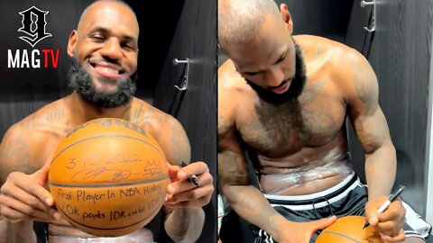 Lebron James Signs Ball For Being 1st Player In NBA History With 10k Points, Rebounds & Assists! 🏀