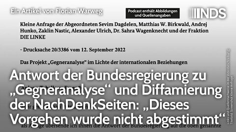 Antwort der Regierung zu „Gegneranalyse“ & Diffamierung der NDS: „Vorgehen wurde nicht abgestimmt“