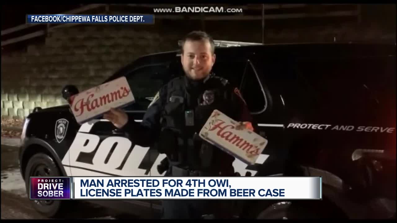 Chippewa Falls police arrest man for 4th OWI, discover his license plates are made from beer case