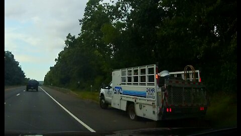 Highway Road Service Truck has flat tire dashcam video