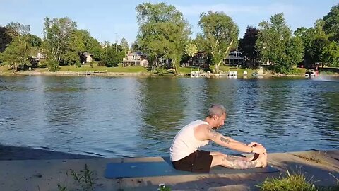 relaxing practice by the water