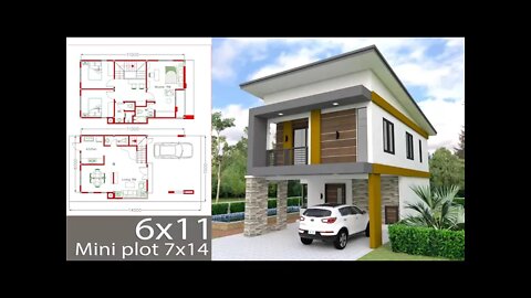 Small Home Design Plan 6x11m with 3 Bedrooms