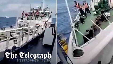 Moment Chinese vessel rams Philippine fishing boat in South China Sea