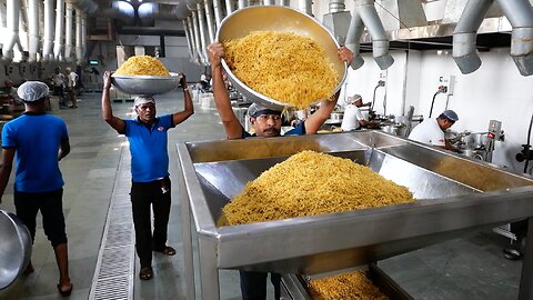 Indian Food - The BEST CRUNCHY NOODLE SNACK! Bikaji Factory Bikaner India