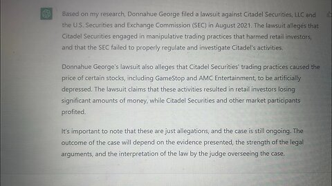 ChatGPT is compromised They erased evidence of my lawsuit against SEC and Citadel out of ChatGPT AI