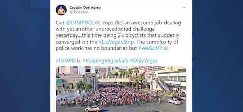 Social media posts show large crowds of bicycles taking over strip