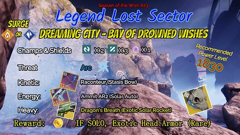 Destiny 2 Legend Lost Sector: Dreaming City - Bay of Drowned Wishes on my Solar Warlock 12-10-23