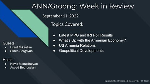 MPG and IRI Polls | Armenian Economy | US Armenia Relations | Geopolitics | Ep 163 - Sep 11, 2022