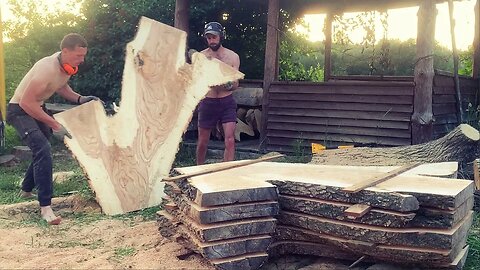 Sawing Live Edge Slabs/Брёвна в пиломатериал