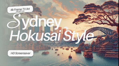 Sydney Sundown: Hokusai-Inspired Harbor Bridge Painting | 4K Japanese Art Wallpaper for Sony TV