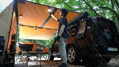 ☔ Relaxing Solo Camping In The Heavy Rain 🤔 Overnight In A Capsule Tent