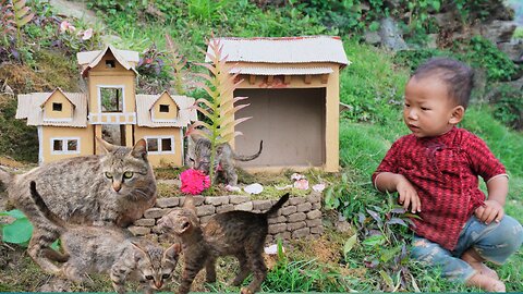 making cat house using cardboard #cat house diy kiniature