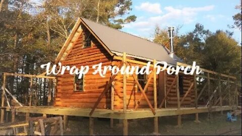 Off Grid Log Cabin Build #25d Wood Porch Posts and Beams