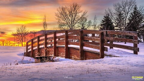 Beautiful Sunset at a snow covered Bridge Nomad Outdoor Adventure & Travel Show Vlog#57